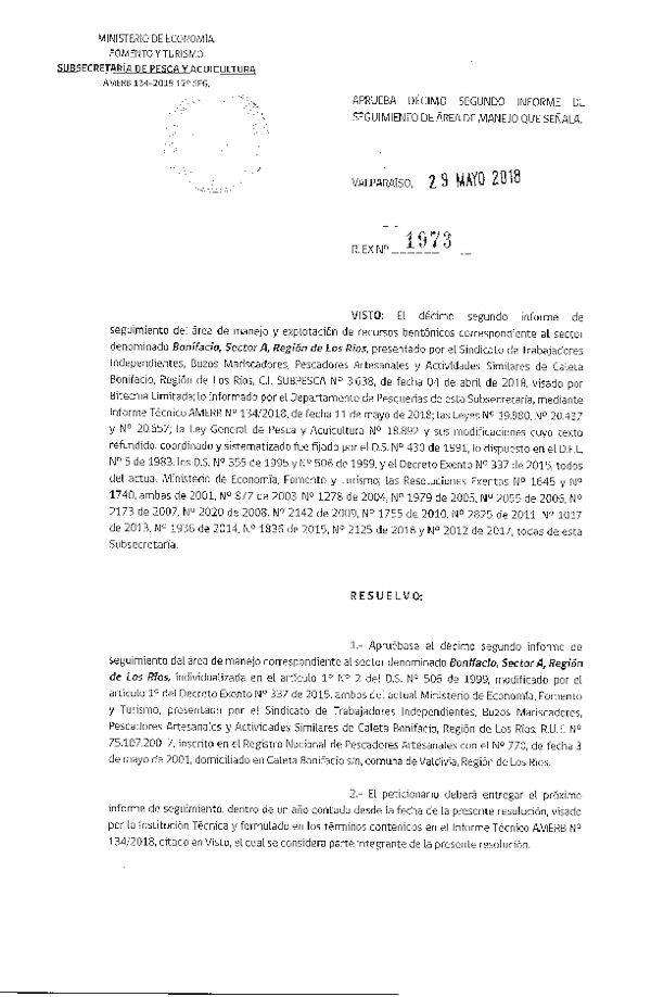 Res. Ex. N° 1973-2018 12° Seguimiento.