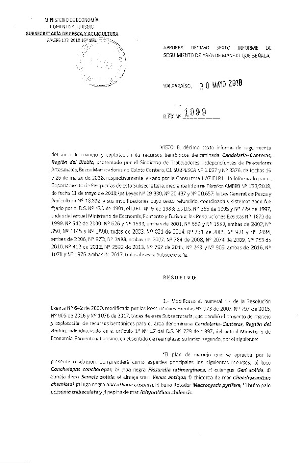 Res. Ex. N° 1999-2018 16° Seguimiento.