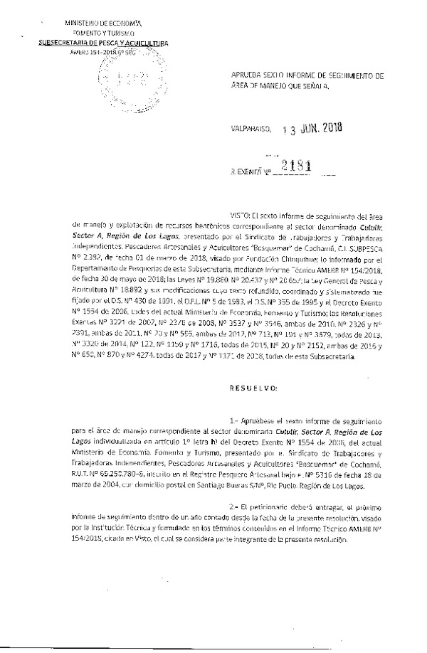 Res. Ex. N° 2181-2018 6° Seguimiento.