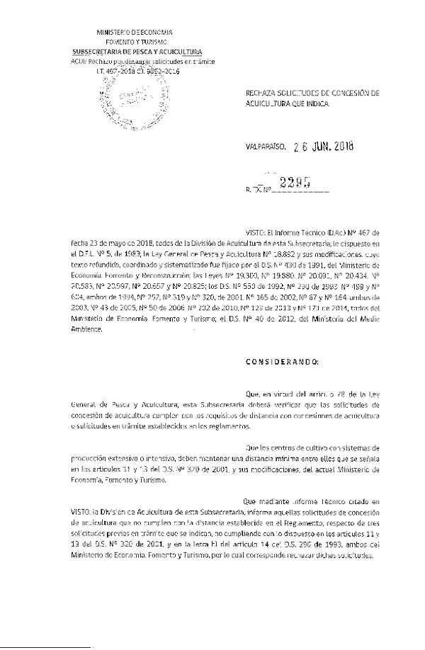 Res. Ex. N° 2295-2018 Rechaza solicitudes de concesión de acuicultura que indica.