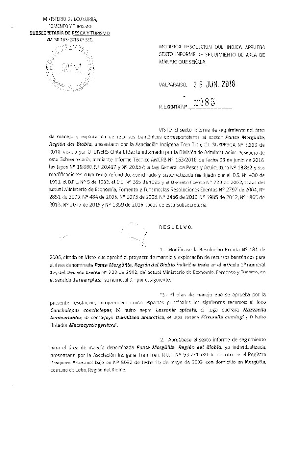 Res. Ex. N° 2285-2018 6° Seguimiento.
