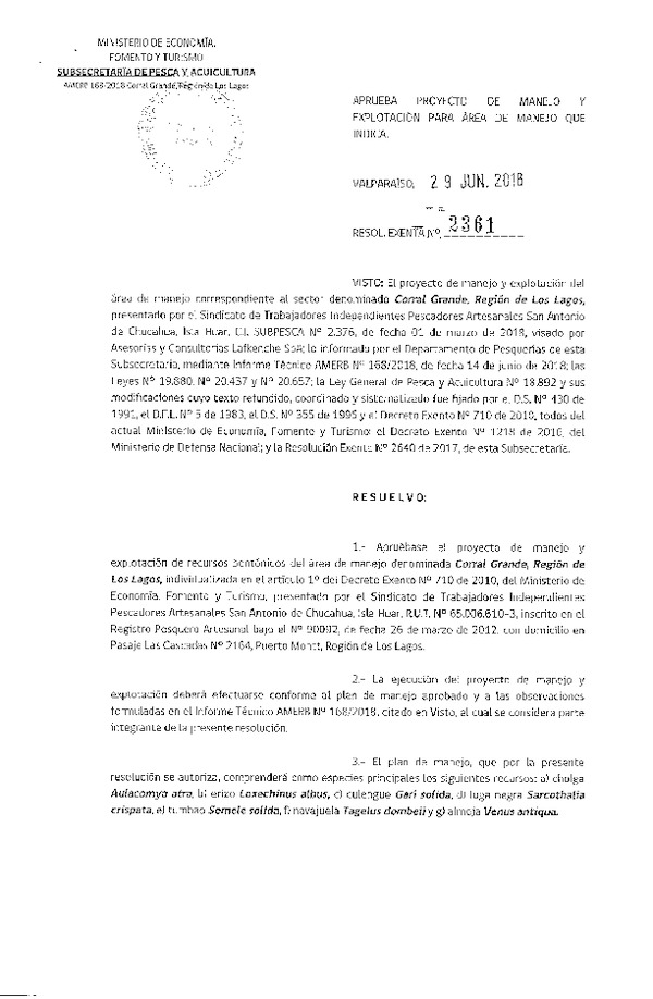 Res. Ex. N° 2361-2018 Plan de Manejo.