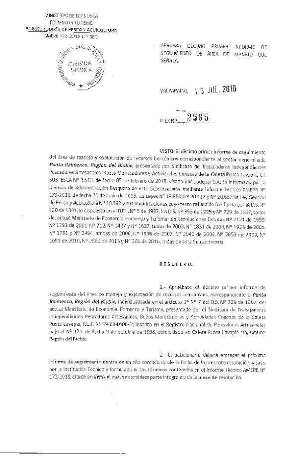 Res. Ex. N° 2595-2018 11° Seguimiento.