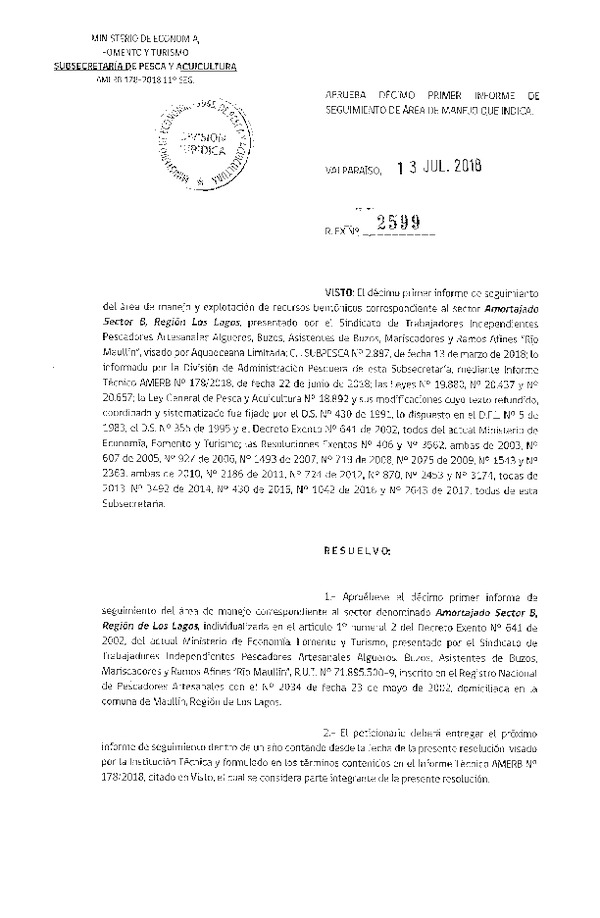Res. Ex. N° 2599-2018 11° Seguimiento.