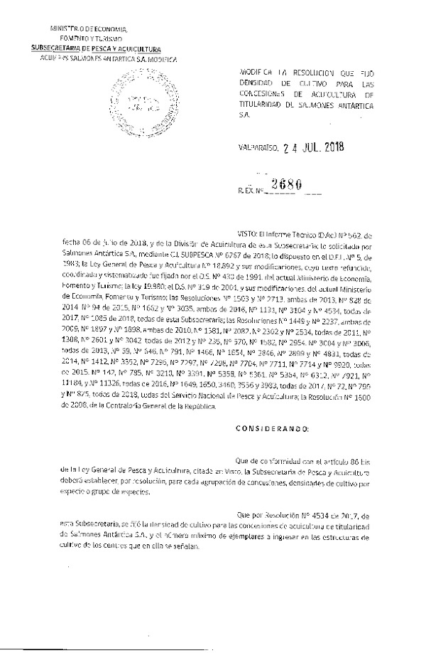 Res. Ex. N° 2680-2018 Modifica 	Res. Ex. N° 4534-2017 Fija Densidad de Cultivo para las Concesiones de Acuicultura que Indica. (Con Informe Técnico) (Publicado en Página Web 25-07-2018)