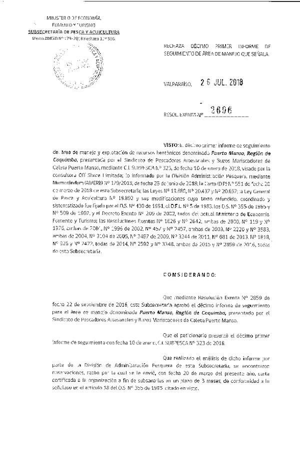 Res. Ex. N° 2696-2018 11° Seguimiento.