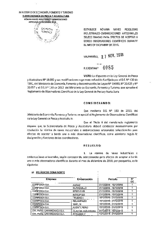 Res. Ex. Nº 4085-2018 Naves mes de diciembre de 2018.