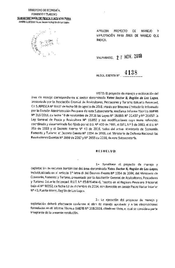 Res. Ex. N° 4138-2018 Plan de Manejo.