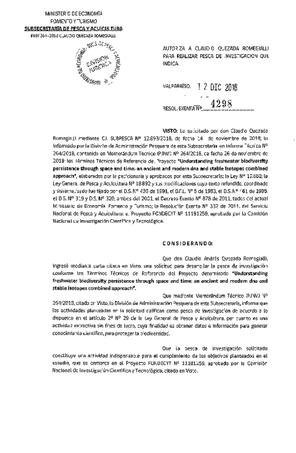 Res. Ex. N° 4298-2018 "Understanding freshwater biodiversity persistence through space and time: an ancient and modern dna and stable isotopes combined