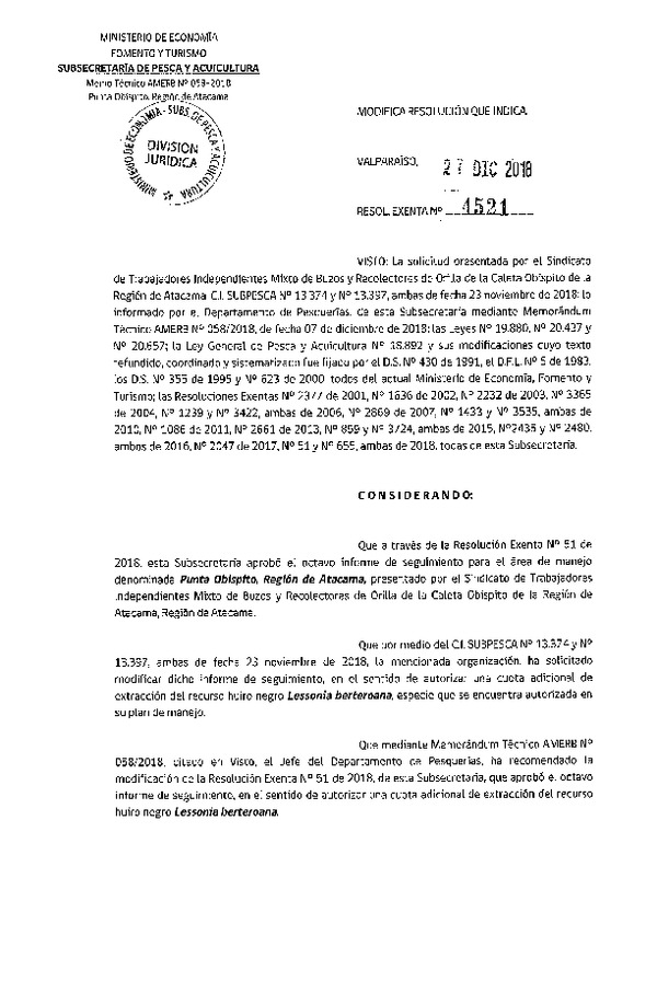 Res. Ex. N° 4521-2018 Modifica Res. Ex. N° 51-2018.