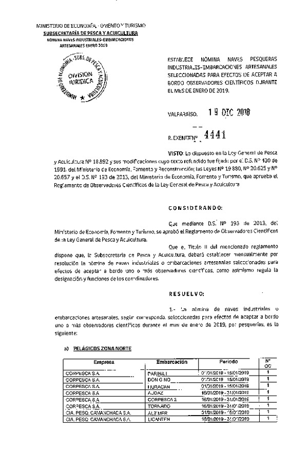 Res. Ex. Nº 4441-2018 Naves mes de enero de 2019.