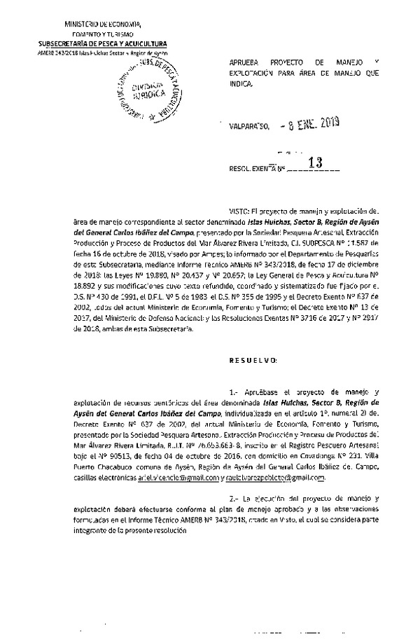 Res. Ex. N° 13-2019 Plan de Manejo.