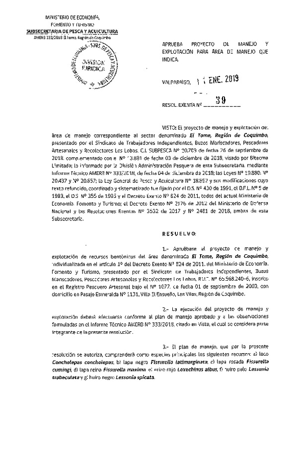 Res. Ex. N° 39-2019 Plan de Manejo.