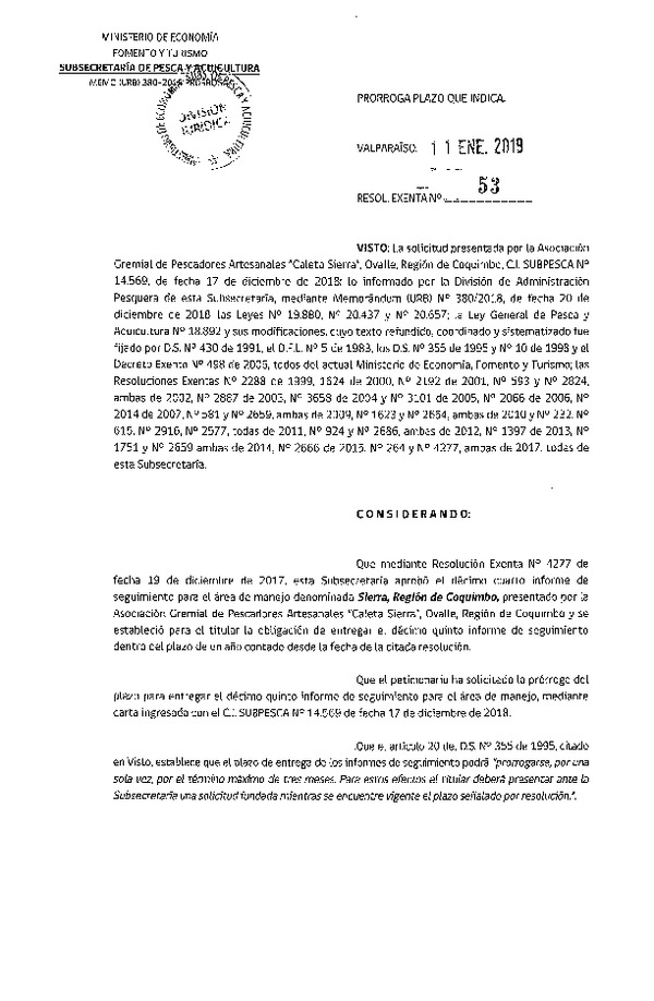 Res. Ex. N° 53-2019 Prorroga Plan de Manejo.