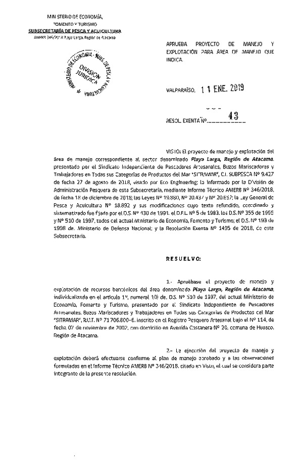 Res. Ex. N° 43-2019 Plan de Manejo.