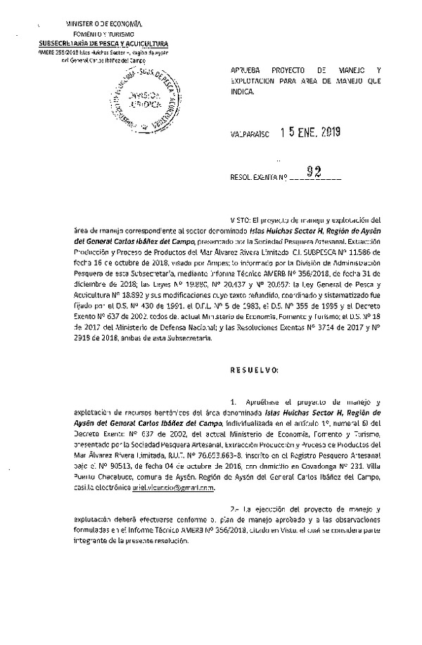 Res. Ex. N° 92-2019 Plan de Manejo.