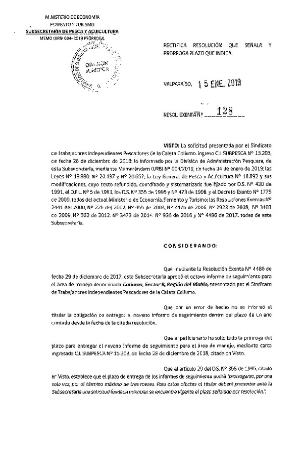 Res. Ex. N° 128-2019 Rectifica Res. Ex. N° 4486-2017.