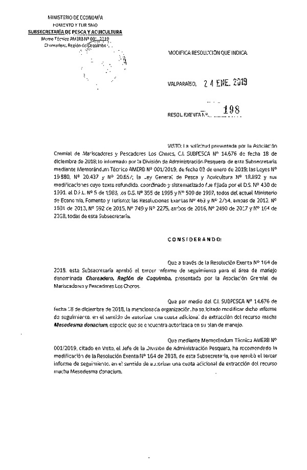 Res. Ex. N° 198-2019 Modifica resolución que indica