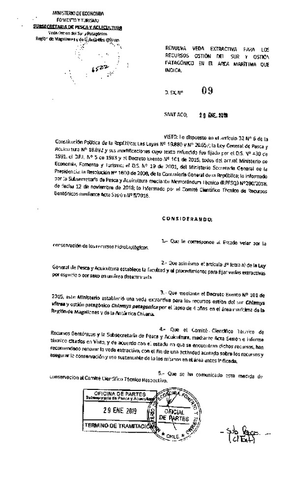 DEC EX 09-2019 RENUEVA VEDA EXTRACTIVA RECURSOS OSTION  DEL SUR Y PATAGONICO