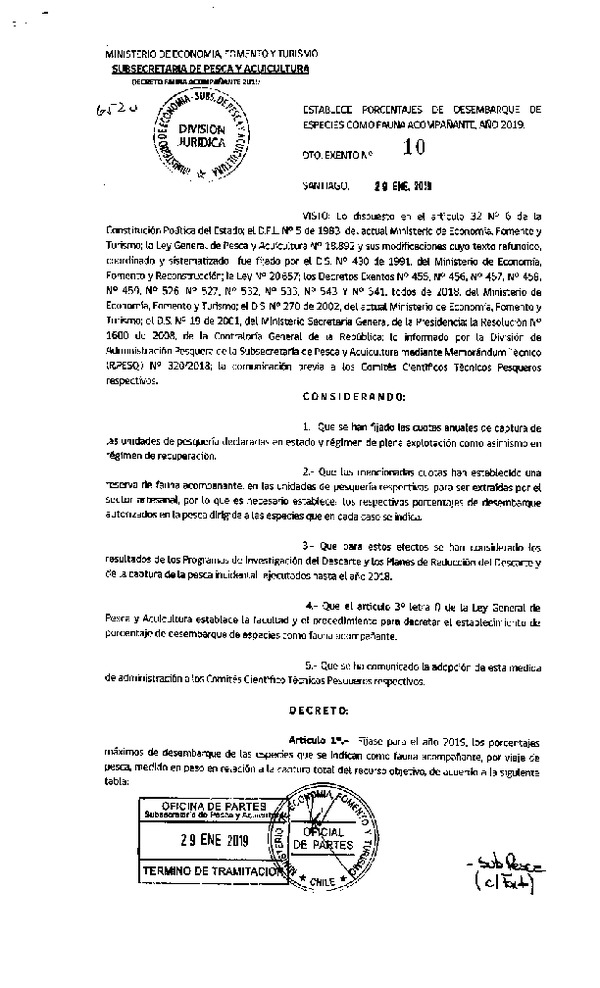 DEC EX 10-2019 PORCENTAJE DESEMBARQUE DE ESPECIES COMO FAUNA ACOMPAÑANTE