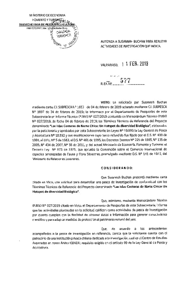 Res. Ex. N° 577-2019 Las Islas Costeras de Norte Chico.