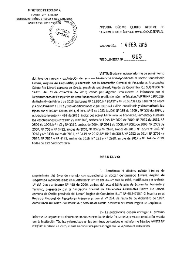 Res. Ex. N° 615-2019 15° Seguimiento.