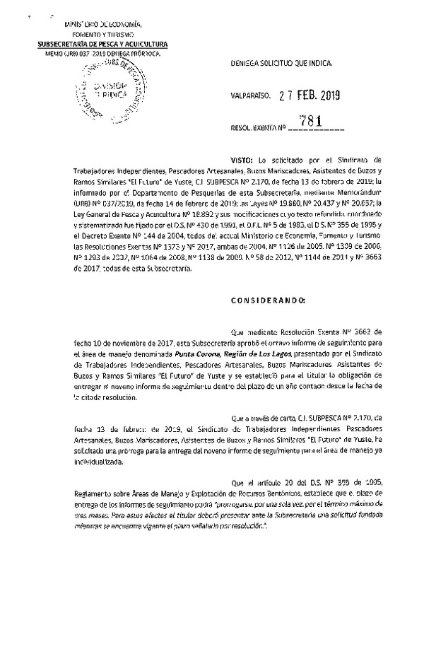 Res. Ex. N° 781-2019 Deniega Solicitud.