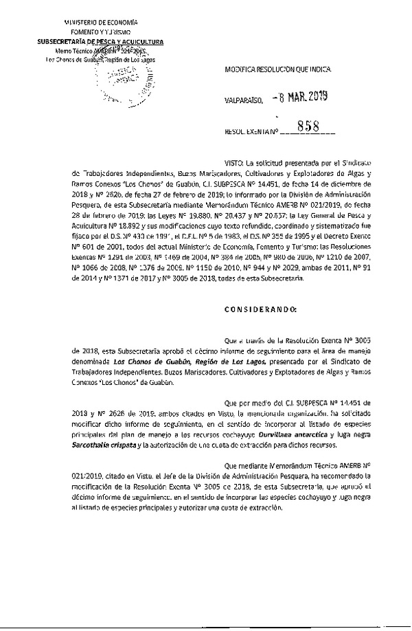 Res. Ex. N° 858-2019 Modifica Res. Ex. N° 1469-2004.