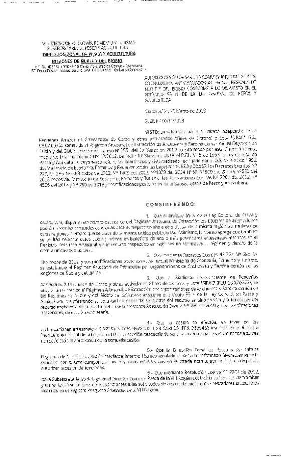 Res. Ex. N° 32-2019 (DZP VIII) Autoriza Cesión Anchoveta y Sardina común, Regiones de Ñuble y del Biobío.