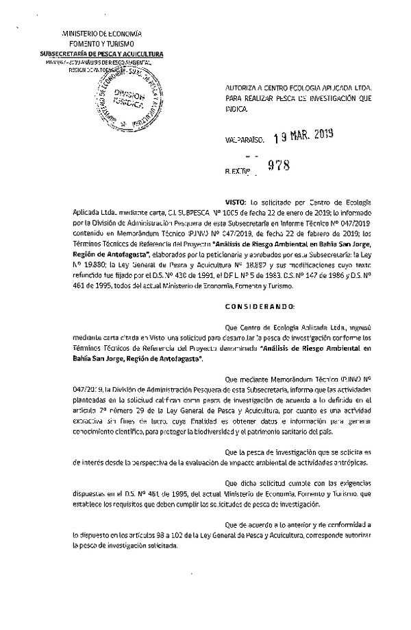 Res. Ex. N° 978-2019 Análisis de riesgo ambiental, Región de Antofagasta.