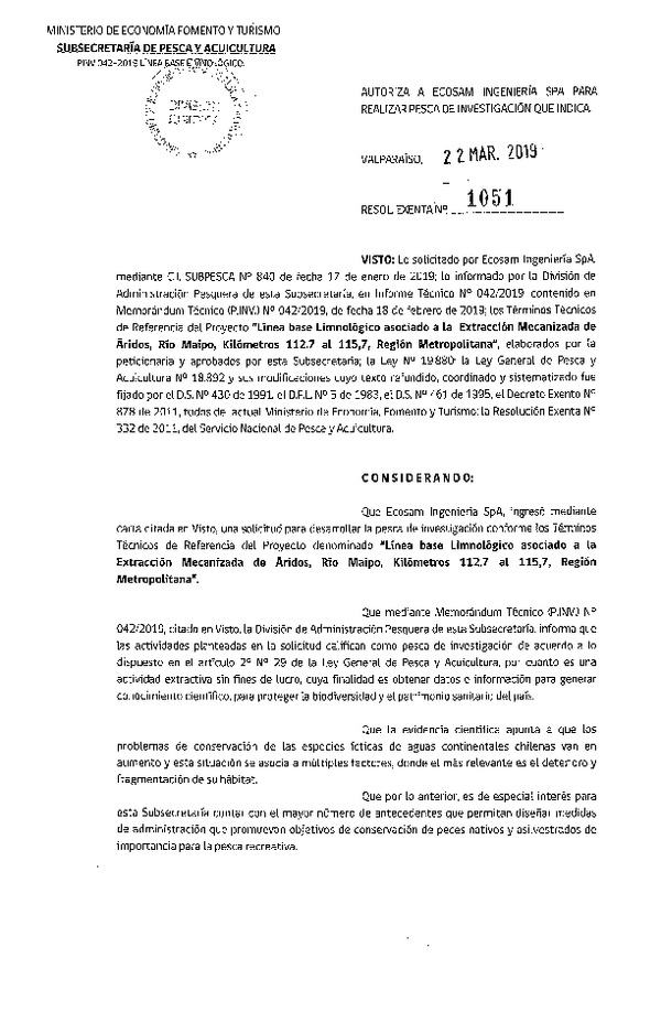 Res. Ex. N° 1051-2019 Línea base limnológico Región Metropolitana.
