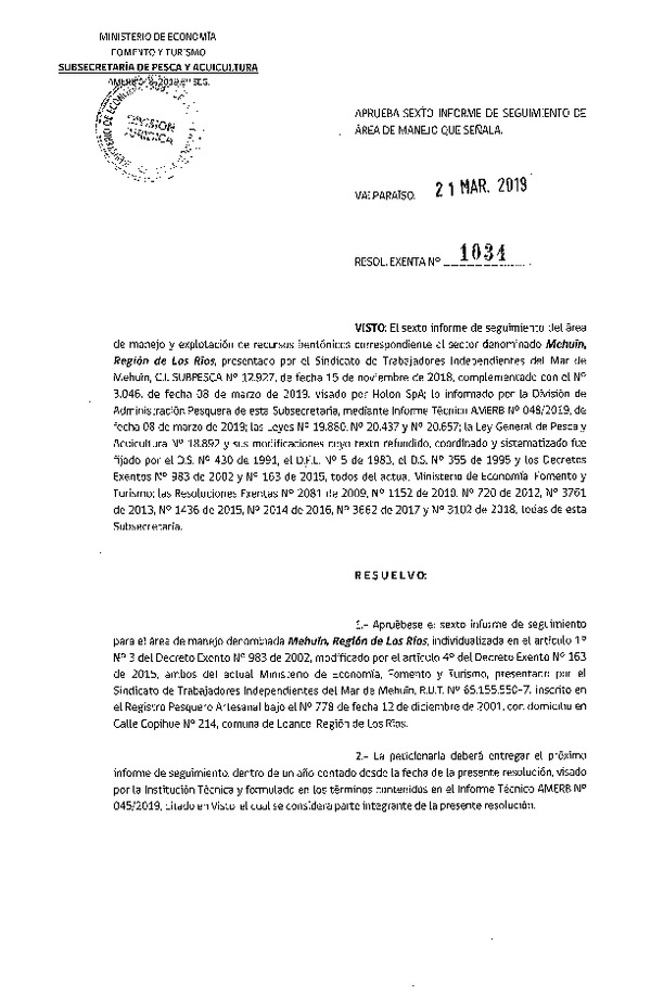 Res. Ex. N° 1034-2019 6° Seguimiento.