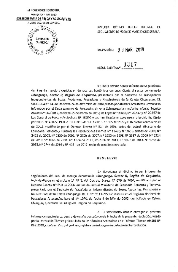 Res. Ex. N° 1317-2019 13° Seguimiento.