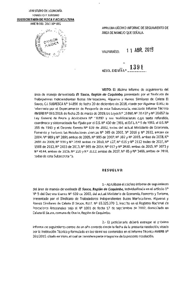 Res. Ex. N° 1391-2019 10° Seguimiento.