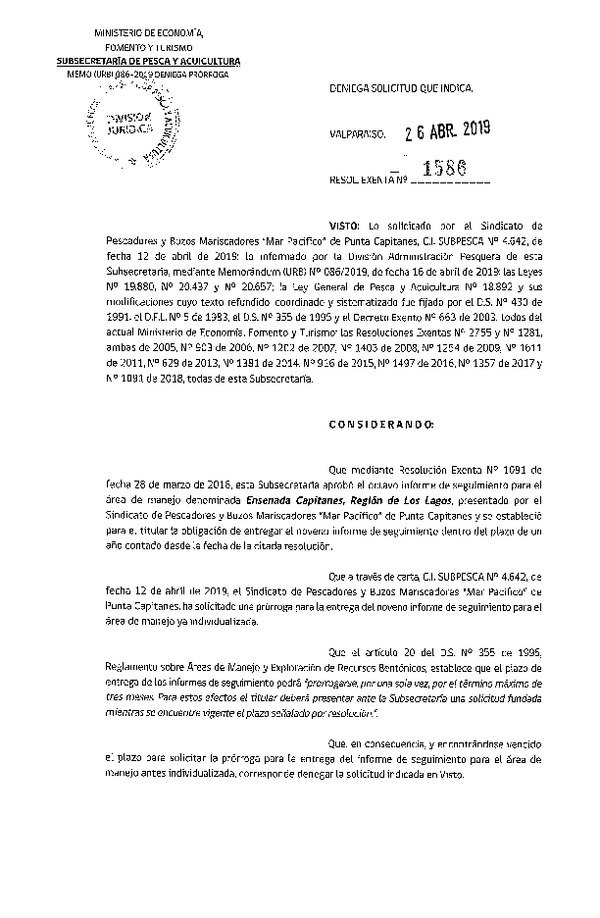 Res. Ex. N° 1586-2019 Deniega solicitud que indica.