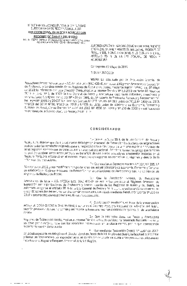 Res. Ex. N° 63-2019 (DZP VIII) Autoriza cesión Anchoveta y sardina común Regiones de Ñuble y del Biobío.