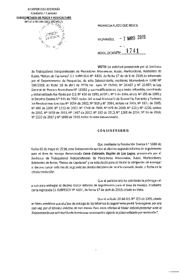 Res. Ex. N° 1741-2019 prorroga 13° Seguimiento.