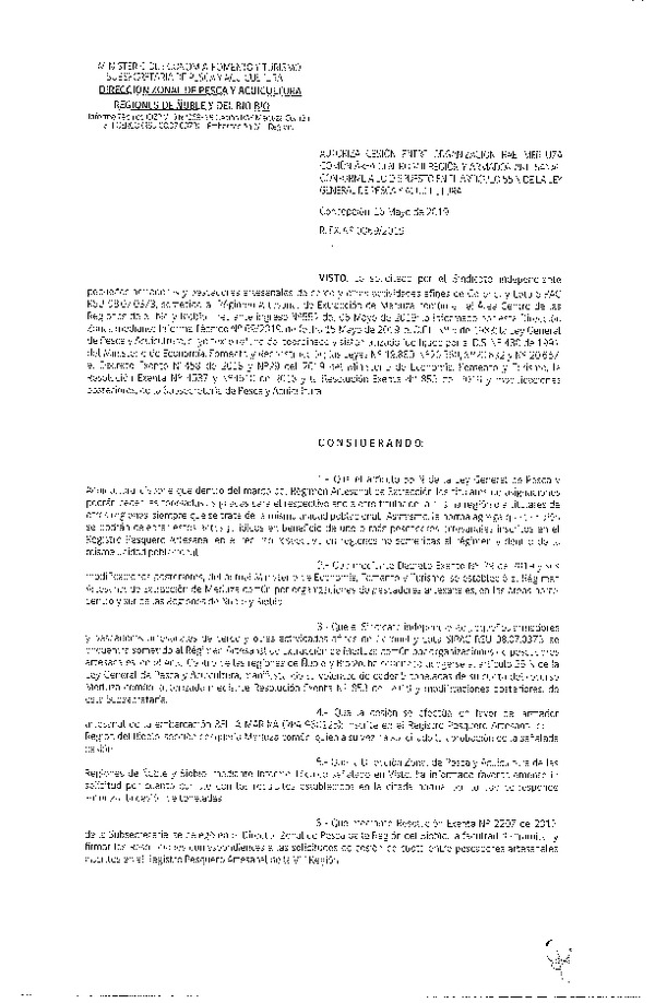 Res. Ex. N° 69-2019 (DZP VIII) Autoriza cesión Merluza común Regiones de Ñuble y del Biobío.