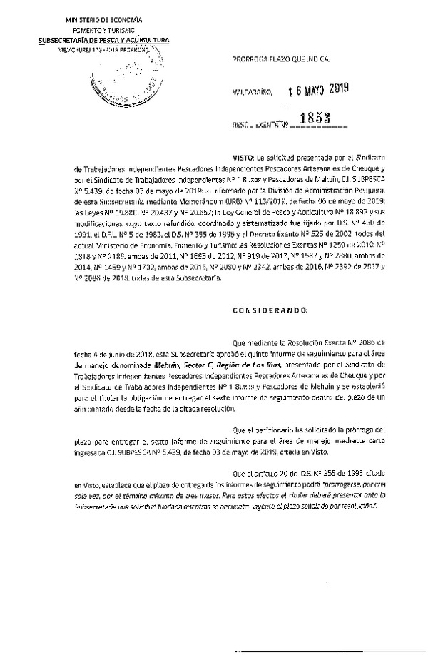 Res. Ex. N° 1853-2019 Prorroga 6° Seguimiento.