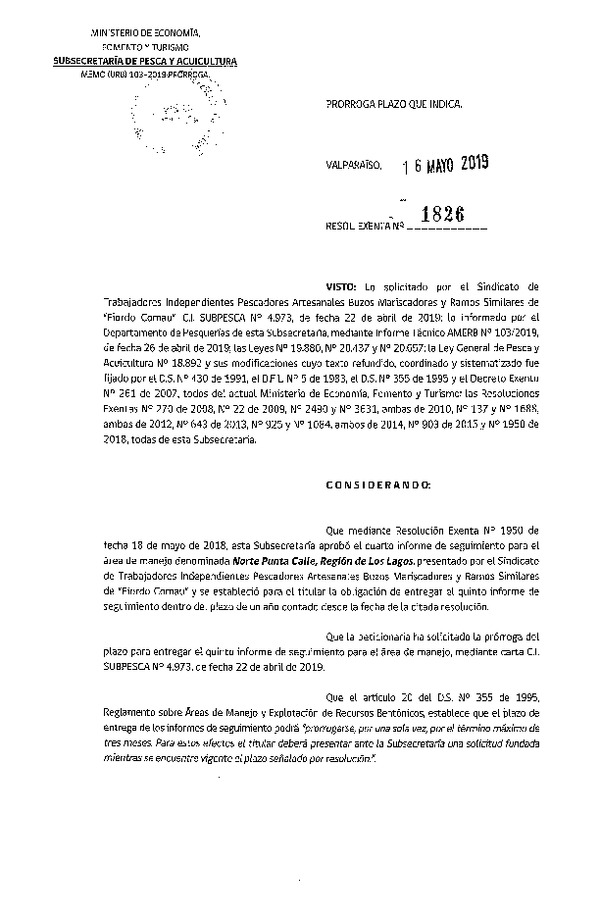 Res. Ex. N° 1826-2019 Prorroga 5° Seguimiento.