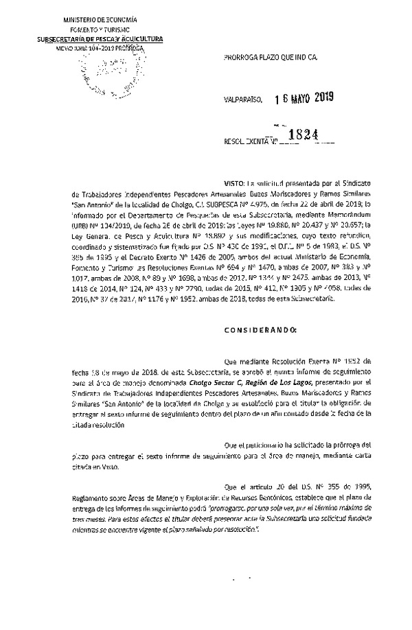 Res. Ex. N° 1824-2019 Prorroga 6° Seguimiento.