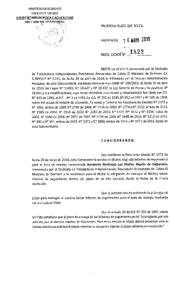 Res. Ex. N° 1822-2019 Prorroga 13° Seguimiento.