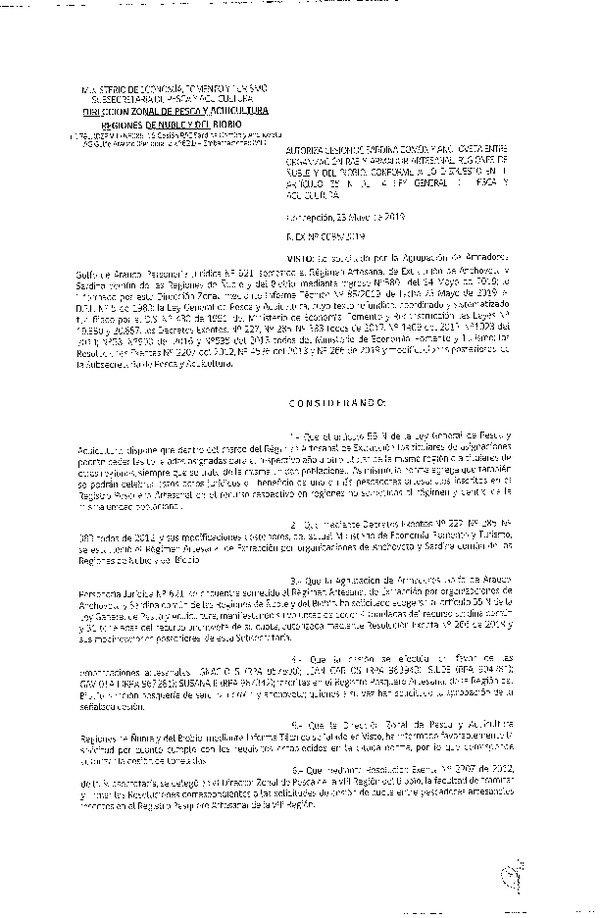 Res. Ex. N° 85-2019 (DZP VIII) Autoriza cesión Anchoveta y sardina común Regiones de Ñuble y del Biobío.