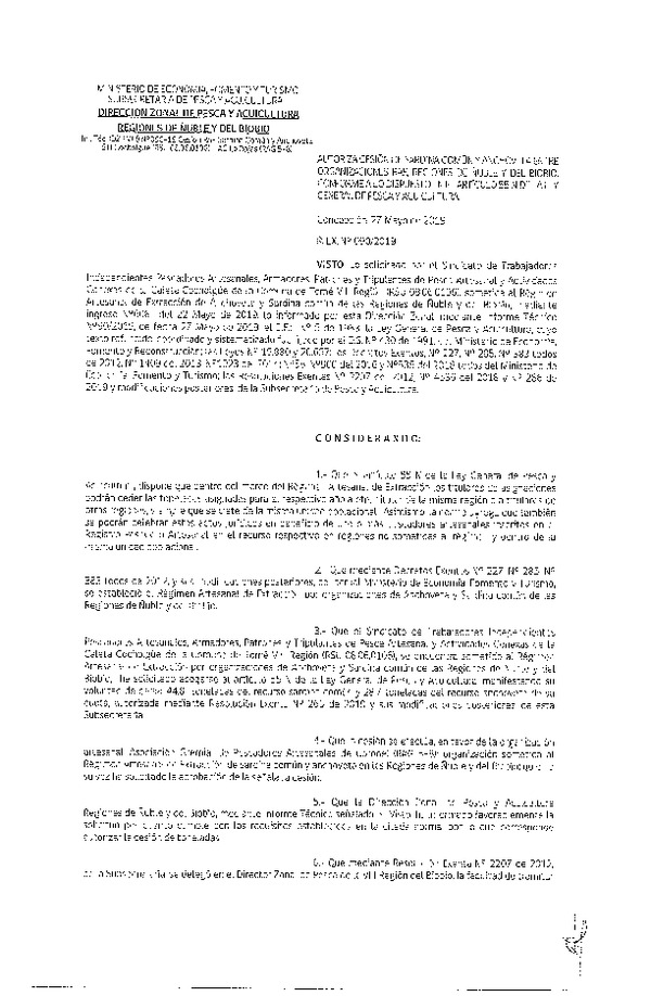 Res. Ex. N° 90-2019 (DZP VIII) Autoriza cesión Anchoveta y sardina común Regiones de Ñuble y del Biobío.