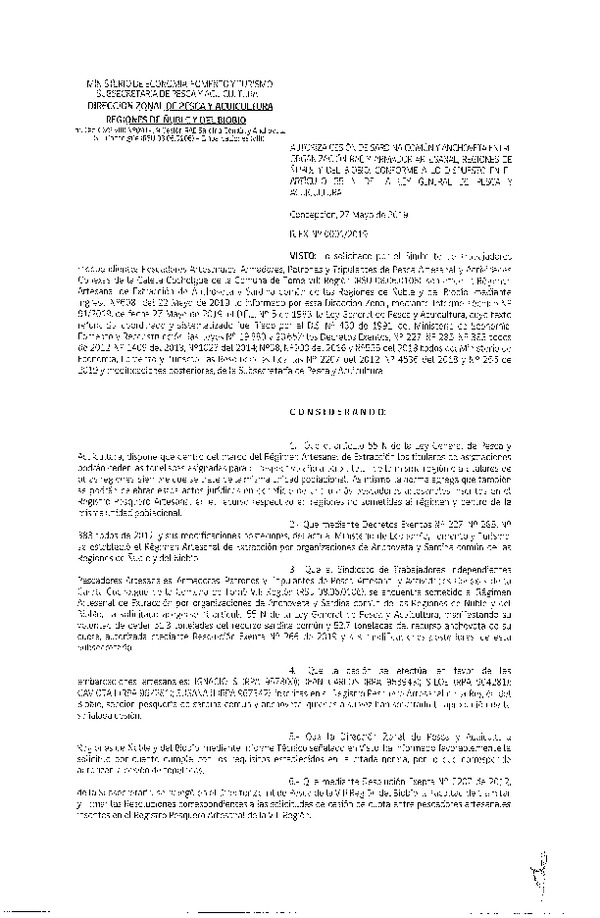 Res. Ex. N° 91-2019 (DZP VIII) Autoriza cesión Anchoveta y sardina común Regiones de Ñuble y del Biobío.