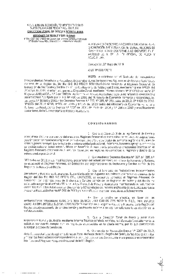 Res. Ex. N° 92-2019 (DZP VIII) Autoriza cesión Anchoveta y sardina común Regiones de Ñuble y del Biobío.