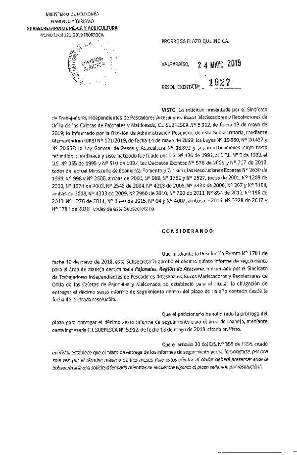 Res. Ex. N° 1927-2019 Prorroga 16° Seguimiento.