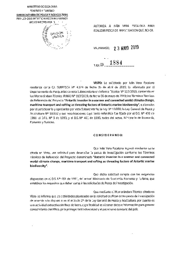 Res. Ex. N° 1884-2019 Antartic invasión in a warmer and connected world.