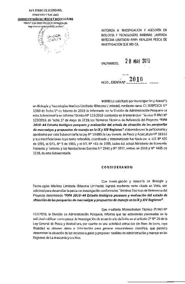 Res. Ex. N° 2010-2019 FIPA 2018-44 estudio biológico pesquero.