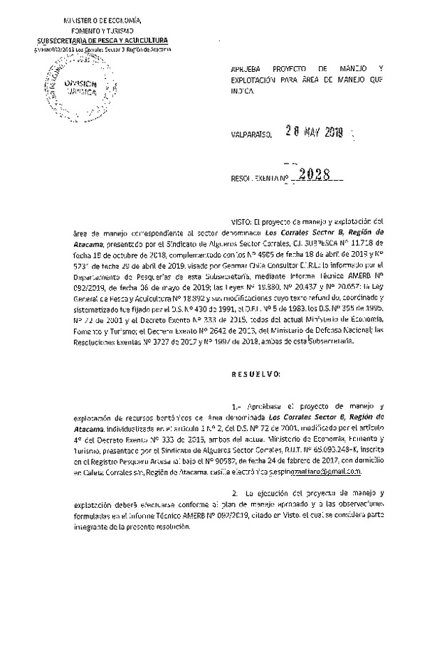 Res. Ex. N° 2028-2019 Plan de Manejo.